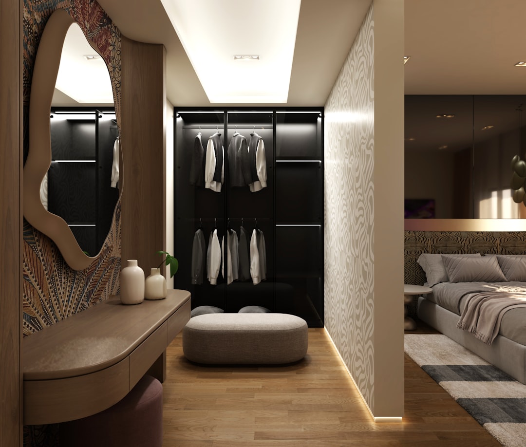 Hotel closet with garments hanging ready for a wedding