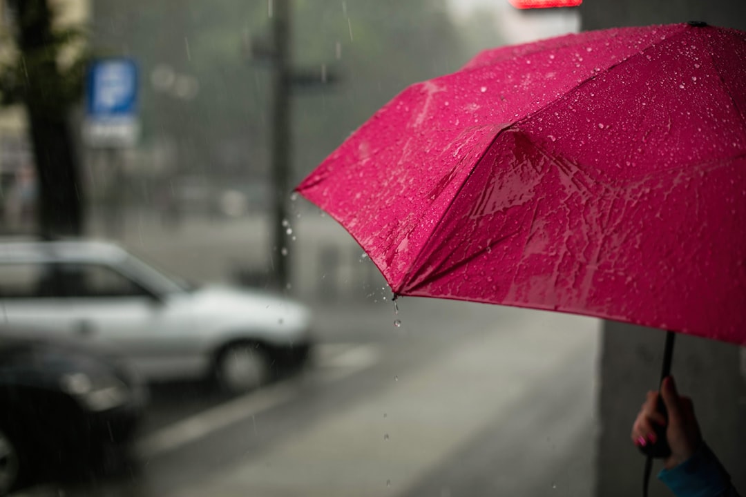 Umbrella bent by strong wind during storm