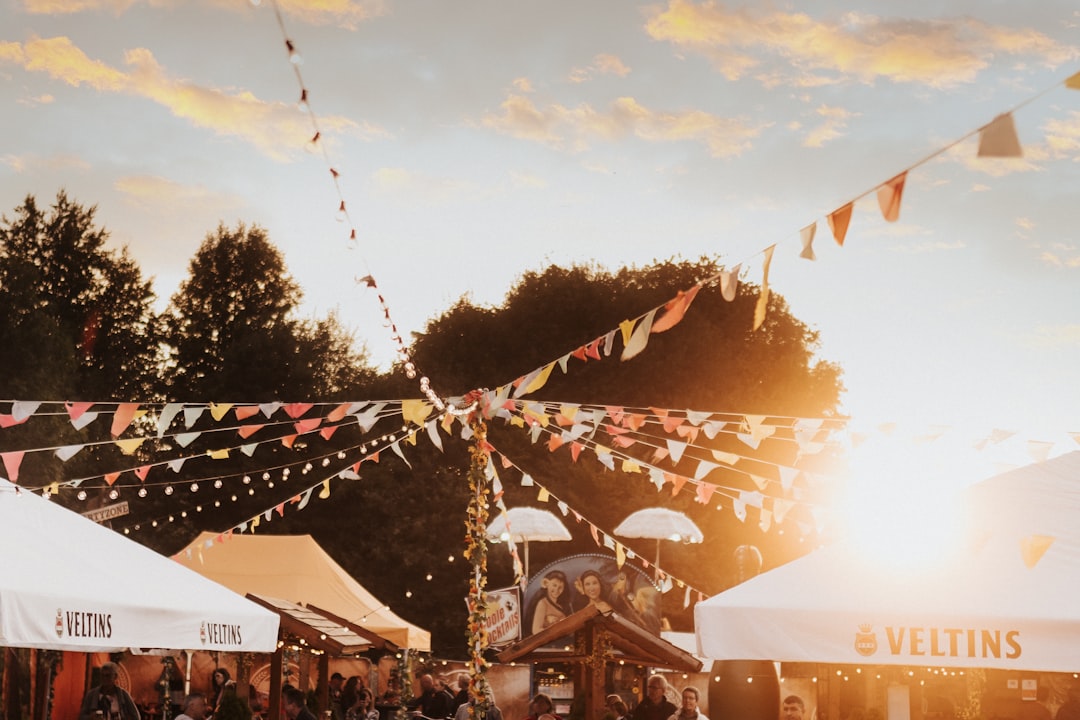 Festival crowd gathered under evening lights