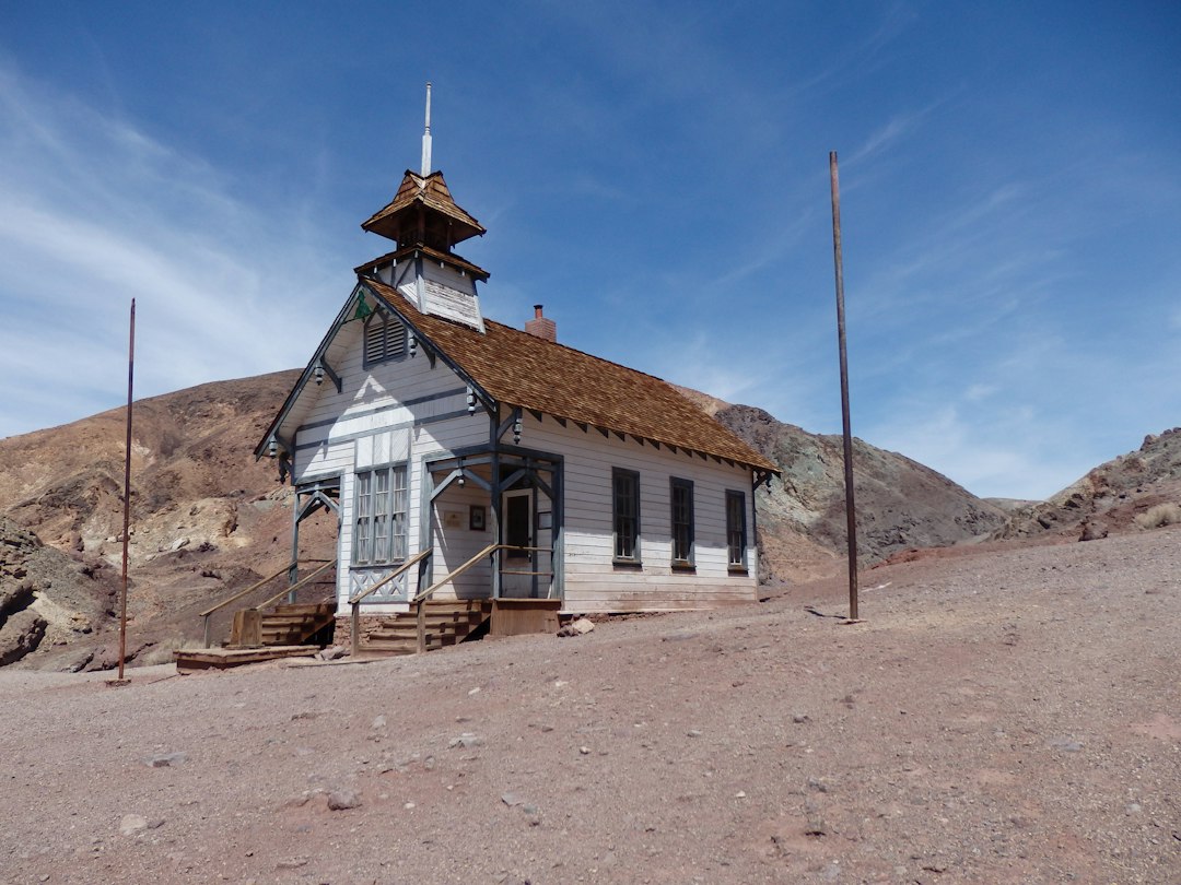 Restored wooden buildings of Calico ghost town in California
