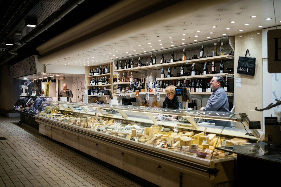 Cheese and deli counter display at a local market