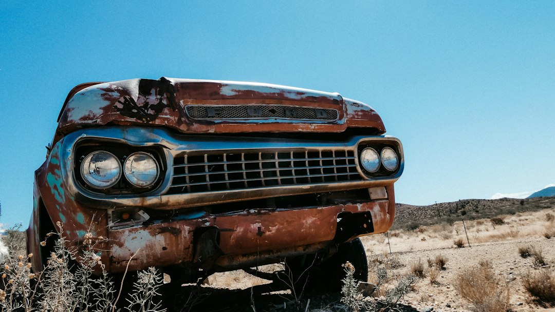 A rusted abandoned truck baking in the desert near Ballarat