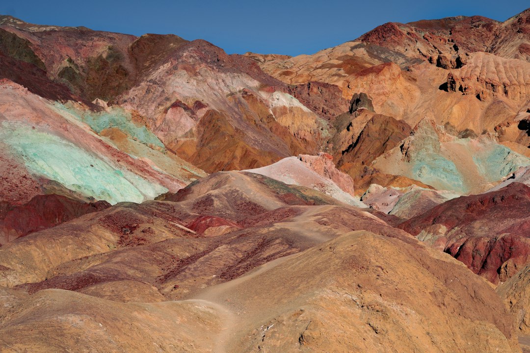 Vivid multicolored mineral hills along Artist's Drive in Death Valley