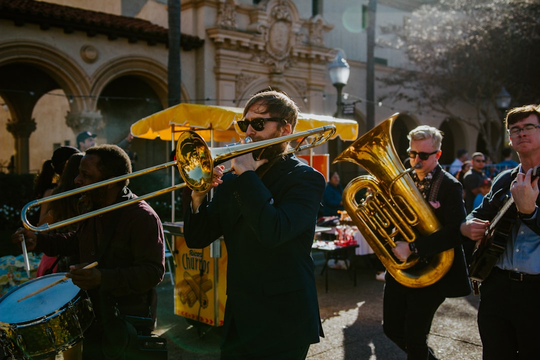 Brass band musicians performing polka music