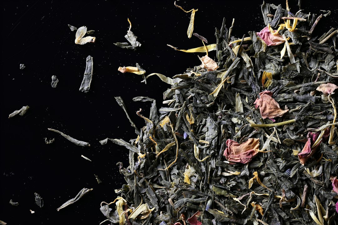 Close-up of loose leaf tea with dried flower petals