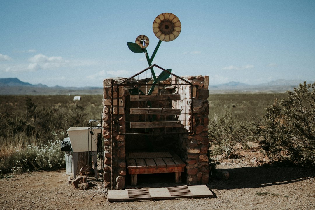 Outdoor camping shower in a desert setting